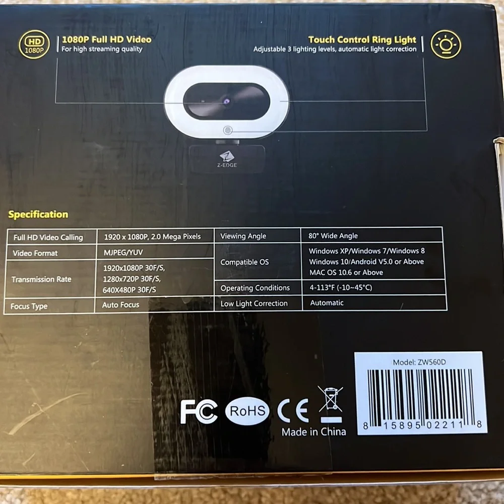 Z-Edge Ring Light 1080P Full HD WEBCAM NEW IN BOX